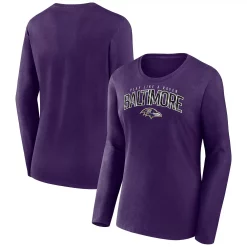 Women's Fanatics Branded Purple Baltimore Ravens Plus Size Measure Distance Scoop Neck Long Sleeve T-Shirt