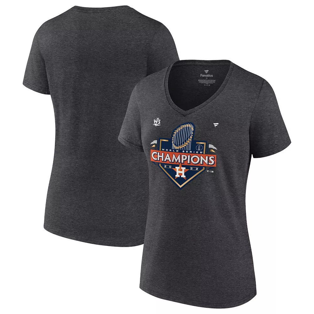 Women's Fanatics Branded Heather Charcoal Houston Astros 2022 World Series Champions Locker Room V-Neck T-Shirt 4 Women's Fanatics Branded Heather Charcoal Houston Astros 2022 World Series Champions Locker Room V-Neck T-Shirt - Image 2