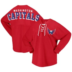 Women's Fanatics Branded Red Washington Capitals Spirit Lace-Up V-Neck Long Sleeve Jersey T-Shirt