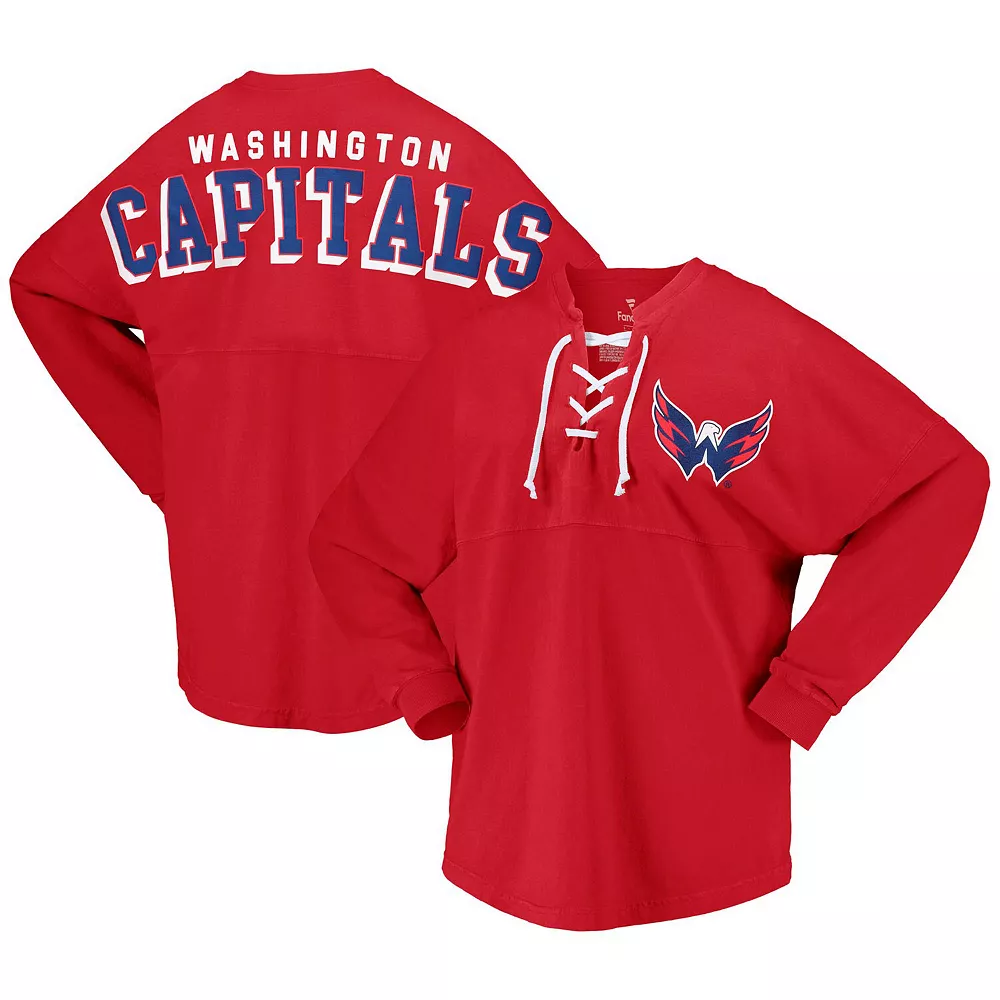 Women's Fanatics Branded Red Washington Capitals Spirit Lace-Up V-Neck Long Sleeve Jersey T-Shirt 4 Women's Fanatics Branded Red Washington Capitals Spirit Lace-Up V-Neck Long Sleeve Jersey T-Shirt - Image 2