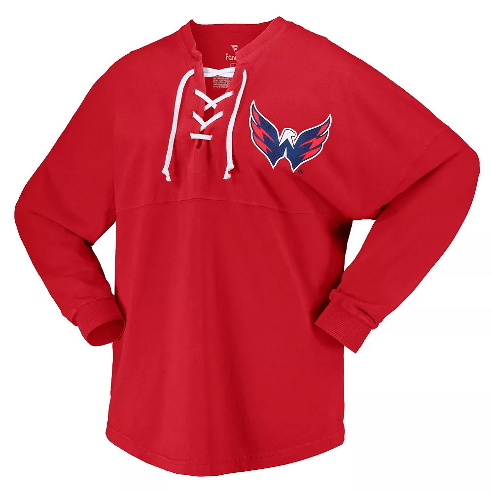 Women's Fanatics Branded Red Washington Capitals Spirit Lace-Up V-Neck Long Sleeve Jersey T-Shirt 5 Women's Fanatics Branded Red Washington Capitals Spirit Lace-Up V-Neck Long Sleeve Jersey T-Shirt - Image 3