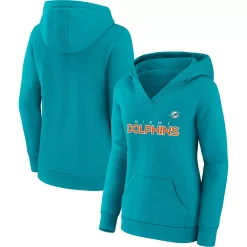 Women's Fanatics Branded Aqua Miami Dolphins Checklist Crossover V-Neck Pullover Hoodie