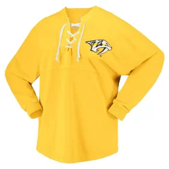 Women's Fanatics Branded Gold Nashville Predators Spirit Lace-Up V-Neck Long Sleeve Jersey T-Shirt -Fanatics Clothing Shop 6084263 ALT2