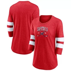 Women's Fanatics Branded Heather Red Washington Capitals Line Shift Tri-Blend Three-Quarter Sleeve T-Shirt -Fanatics Clothing Shop 6090274 ALT
