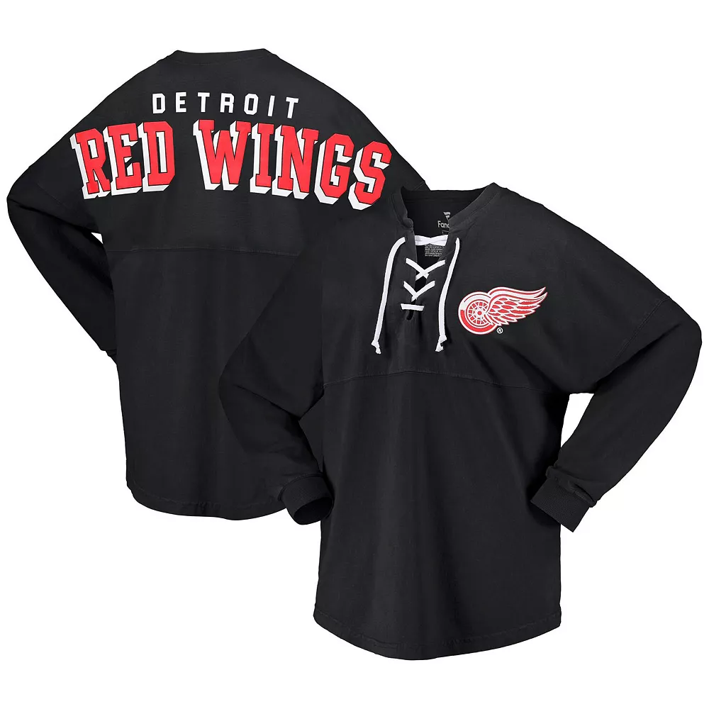 Women's Fanatics Branded Black Detroit Red Wings Spirit Lace-Up V-Neck Long Sleeve Jersey T-Shirt 4 Women's Fanatics Branded Black Detroit Red Wings Spirit Lace-Up V-Neck Long Sleeve Jersey T-Shirt - Image 2