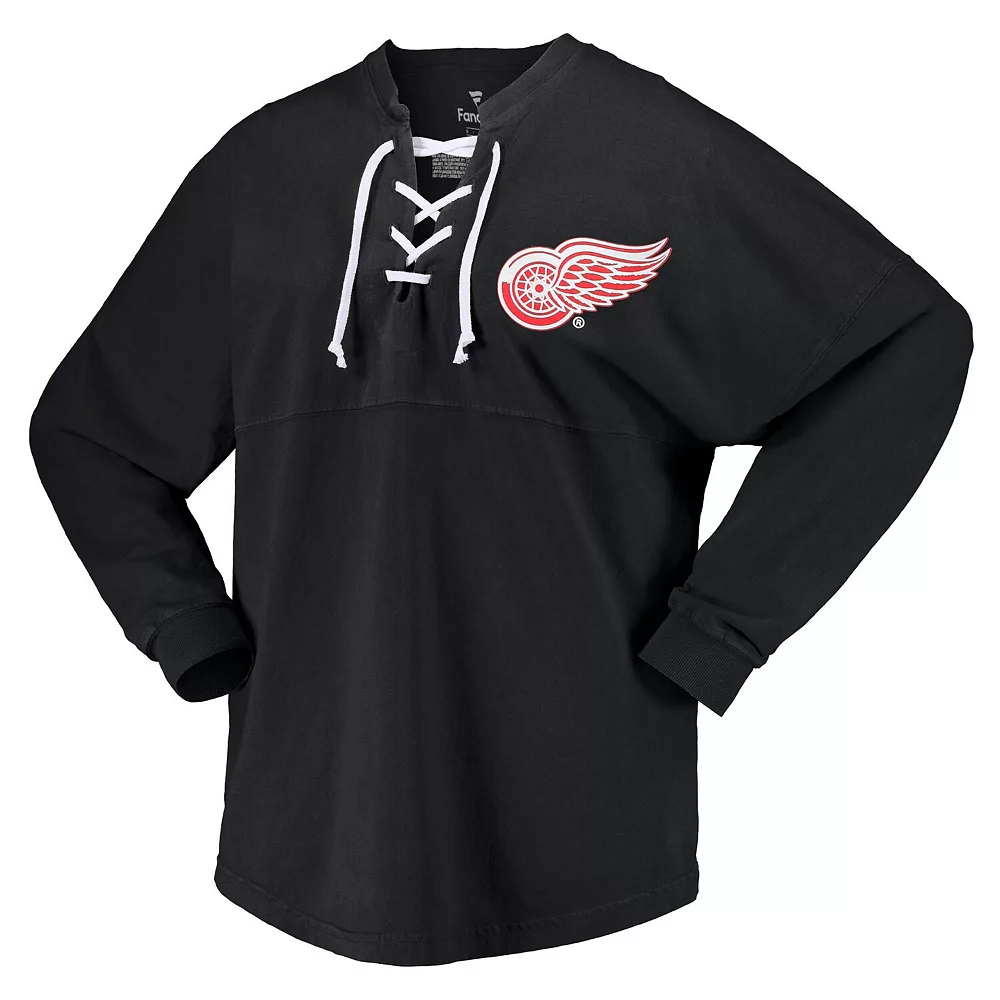 Women's Fanatics Branded Black Detroit Red Wings Spirit Lace-Up V-Neck Long Sleeve Jersey T-Shirt 5 Women's Fanatics Branded Black Detroit Red Wings Spirit Lace-Up V-Neck Long Sleeve Jersey T-Shirt - Image 3