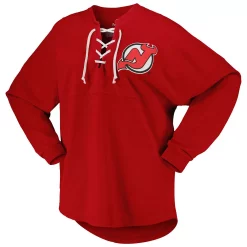 Women's Fanatics Branded Red New Jersey Devils Spirit Lace-Up V-Neck Long Sleeve Jersey T-Shirt -Fanatics Clothing Shop 6111545 ALT2