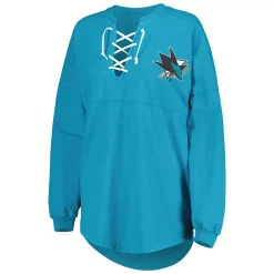 Women's Fanatics Branded Teal San Jose Sharks Spirit Lace-Up V-Neck Long Sleeve Jersey T-Shirt -Fanatics Clothing Shop 6112724 ALT2