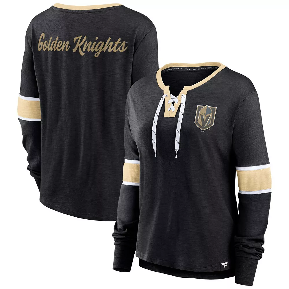 Women's Fanatics Branded Black Vegas Golden Knights Effervescent Exclusive Lace-Up Long Sleeve T-Shirt 4 Women's Fanatics Branded Black Vegas Golden Knights Effervescent Exclusive Lace-Up Long Sleeve T-Shirt - Image 2