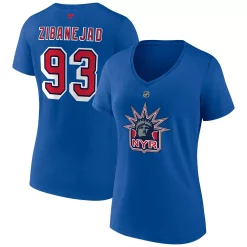 Women's Fanatics Branded Mika Zibanejad Royal New York Rangers Special Edition 2.0 Name & Number V-Neck T-Shirt