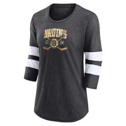 Women's Fanatics Branded Heather Charcoal Boston Bruins Line Shift Tri-Blend Three-Quarter Sleeve T-Shirt -Fanatics Clothing Shop 6135938 ALT2