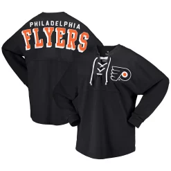 Women's Fanatics Branded Black Philadelphia Flyers Spirit Lace-Up V-Neck Long Sleeve Jersey T-Shirt