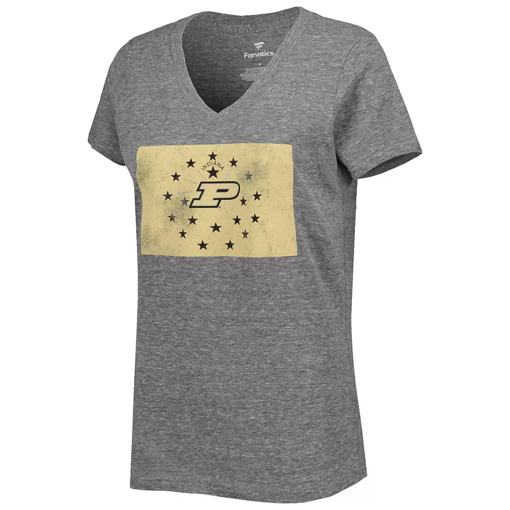 Women's Fanatics Branded Heather Gray Purdue Boilermakers State Flag Tri-Blend V-Neck T-Shirt 5 Women's Fanatics Branded Heather Gray Purdue Boilermakers State Flag Tri-Blend V-Neck T-Shirt - Image 3