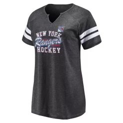 Women's Fanatics Branded Heather Charcoal New York Rangers Quick Out Raglan Notch Neck T-Shirt -Fanatics Clothing Shop 6155943 ALT2