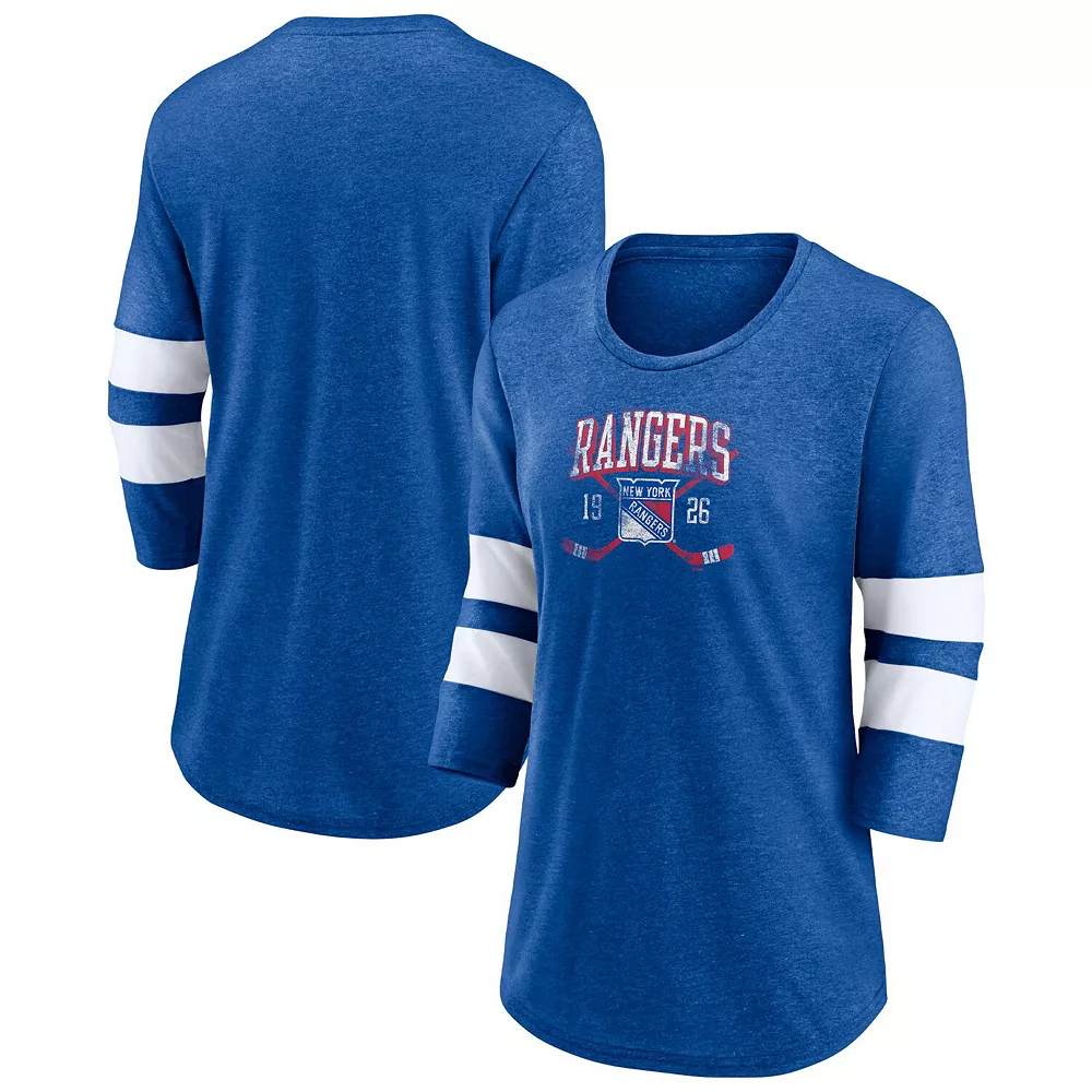 Women's Fanatics Branded Heather Blue New York Rangers Line Shift Tri-Blend Three-Quarter Sleeve T-Shirt 3 Women's Fanatics Branded Heather Blue New York Rangers Line Shift Tri-Blend Three-Quarter Sleeve T-Shirt