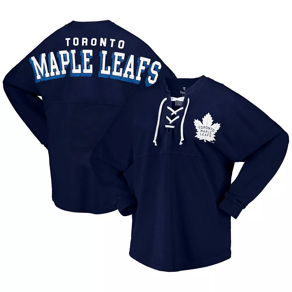 Women's Fanatics Branded Navy Toronto Maple Leafs Spirit Lace-Up V-Neck Long Sleeve Jersey T-Shirt 4 Women's Fanatics Branded Navy Toronto Maple Leafs Spirit Lace-Up V-Neck Long Sleeve Jersey T-Shirt - Image 2