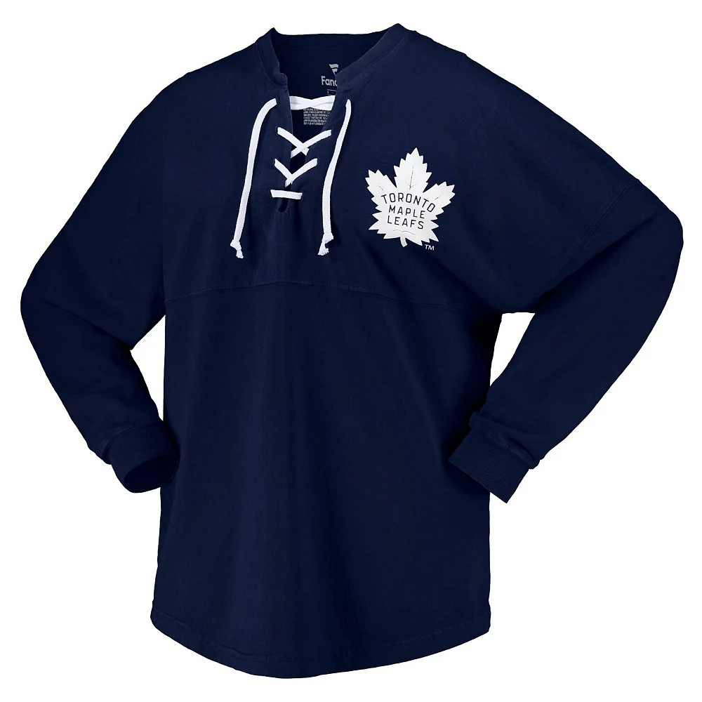 Women's Fanatics Branded Navy Toronto Maple Leafs Spirit Lace-Up V-Neck Long Sleeve Jersey T-Shirt 5 Women's Fanatics Branded Navy Toronto Maple Leafs Spirit Lace-Up V-Neck Long Sleeve Jersey T-Shirt - Image 3