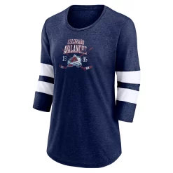Women's Fanatics Branded Heather Navy Colorado Avalanche Line Shift Tri-Blend Three-Quarter Sleeve T-Shirt -Fanatics Clothing Shop 6159827 ALT2