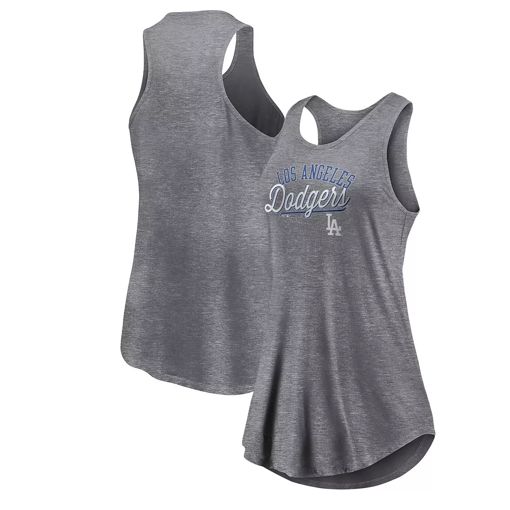Women's Fanatics Branded Heather Gray Los Angeles Dodgers Simplicity Swing Racerback Scoop Neck Tank Top 4 Women's Fanatics Branded Heather Gray Los Angeles Dodgers Simplicity Swing Racerback Scoop Neck Tank Top - Image 2