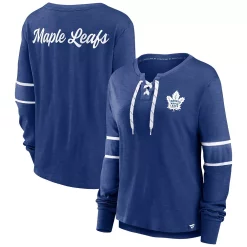 Women's Fanatics Branded Blue Toronto Maple Leafs Effervescent Exclusive Lace-Up Long Sleeve T-Shirt -Fanatics Clothing Shop 6160584 ALT