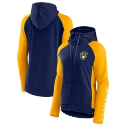 Women's Fanatics Branded Navy/Gold Milwaukee Brewers Iconic Raglan Full-Zip Hoodie -Fanatics Clothing Shop 6163205 ALT