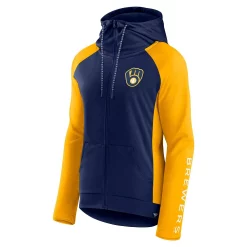 Women's Fanatics Branded Navy/Gold Milwaukee Brewers Iconic Raglan Full-Zip Hoodie -Fanatics Clothing Shop 6163205 ALT2
