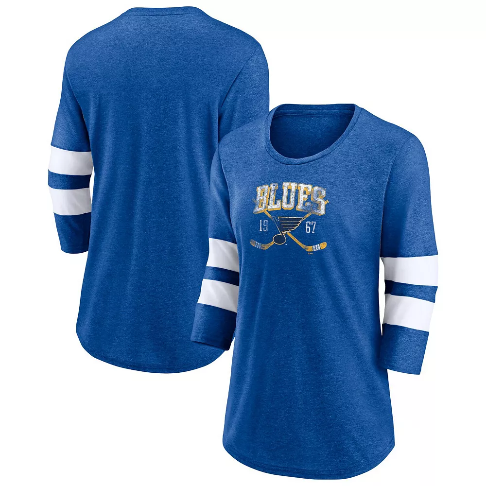 Women's Fanatics Branded Heather Blue St. Louis Blues Line Shift Tri-Blend Three-Quarter Sleeve T-Shirt 3 Women's Fanatics Branded Heather Blue St. Louis Blues Line Shift Tri-Blend Three-Quarter Sleeve T-Shirt