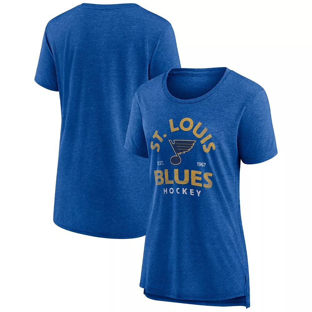 Women's Fanatics Branded Heather Blue St. Louis Blues Vintage Arch Tri-Blend T-Shirt 3 Women's Fanatics Branded Heather Blue St. Louis Blues Vintage Arch Tri-Blend T-Shirt