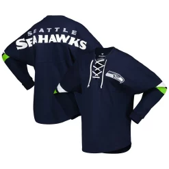 Women's Fanatics Branded College Navy Seattle Seahawks Spirit Jersey Lace-Up V-Neck Long Sleeve T-Shirt -Fanatics Clothing Shop 6163965 ALT