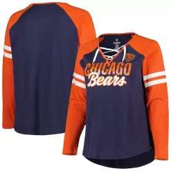 Women's Fanatics Branded Navy/Orange Chicago Bears Plus Size True to Form Lace-Up V-Neck Raglan Long Sleeve T-Shirt