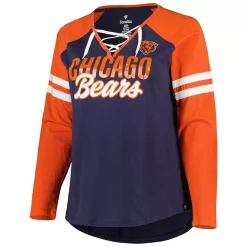 Women's Fanatics Branded Navy/Orange Chicago Bears Plus Size True to Form Lace-Up V-Neck Raglan Long Sleeve T-Shirt -Fanatics Clothing Shop 6164442 ALT2