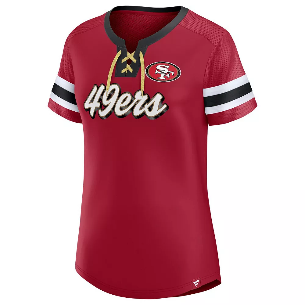 Women's Fanatics Branded Scarlet San Francisco 49ers Plus Size Original State Lace-Up T-Shirt 5 Women's Fanatics Branded Scarlet San Francisco 49ers Plus Size Original State Lace-Up T-Shirt - Image 3
