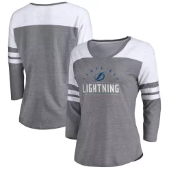 Women's Fanatics Branded Heather Gray/White Tampa Bay Lightning League Leader V-Neck Tri-Blend 3/4-Sleeve T-Shirt -Fanatics Clothing Shop 6164985 ALT