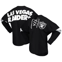 Women's Fanatics Branded Black Las Vegas Raiders Spirit Jersey Lace-Up V-Neck Long Sleeve T-Shirt -Fanatics Clothing Shop 6165545 ALT