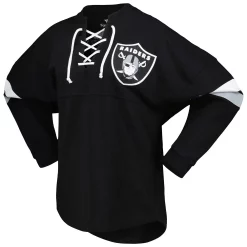 Women's Fanatics Branded Black Las Vegas Raiders Spirit Jersey Lace-Up V-Neck Long Sleeve T-Shirt -Fanatics Clothing Shop 6165545 ALT2