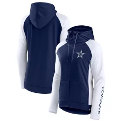 Women's Fanatics Branded White/Navy Dallas Cowboys End Around Raglan Full-Zip Hoodie