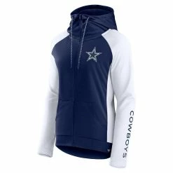 Women's Fanatics Branded White/Navy Dallas Cowboys End Around Raglan Full-Zip Hoodie -Fanatics Clothing Shop 6186598 ALT2