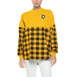 Women's Fanatics Branded Gold Pittsburgh Penguins Buffalo Check Long Sleeve T-Shirt -Fanatics Clothing Shop 6187607 ALT