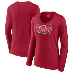 Women's Fanatics Branded Red Tampa Bay Buccaneers 2022 NFC South Division Champions Divide & Conquer Long Sleeve V-Neck T-Shirt