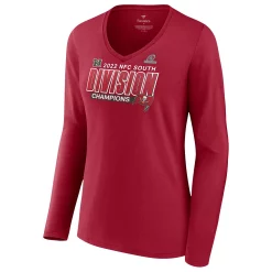 Women's Fanatics Branded Red Tampa Bay Buccaneers 2022 NFC South Division Champions Divide & Conquer Long Sleeve V-Neck T-Shirt -Fanatics Clothing Shop 6188266 ALT2