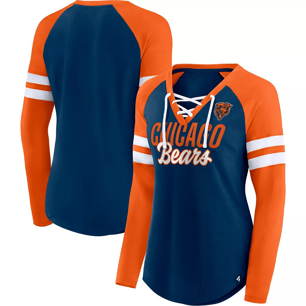 Women's Fanatics Branded Navy/Orange Chicago Bears True to Form Raglan Lace-Up V-Neck Long Sleeve T-Shirt 4 Women's Fanatics Branded Navy/Orange Chicago Bears True to Form Raglan Lace-Up V-Neck Long Sleeve T-Shirt - Image 2