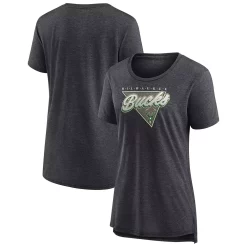 Women's Fanatics Branded Heathered Charcoal Milwaukee Bucks True Classics Tri-Blend T-Shirt -Fanatics Clothing Shop 6220880 ALT